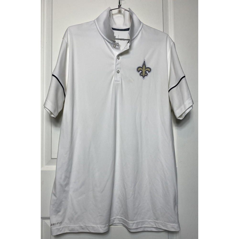 Nike Saints NFL Equipment Training Football Dri-Fit White Polo Mens Size XL